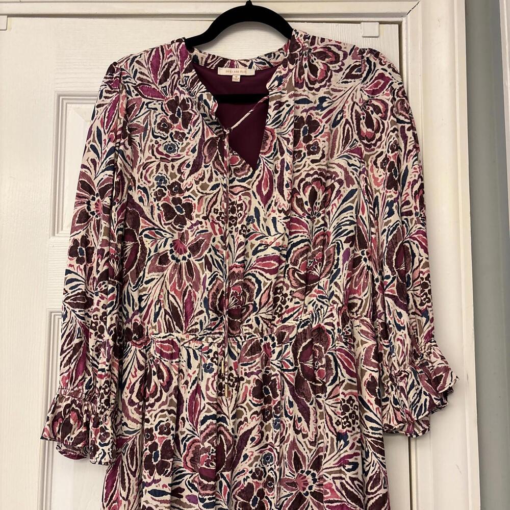 Skies Are Blue Floral Maxi Dress Woman’s M. Floral Burgundy Boho Peasant Layer - Picture 2 of 9